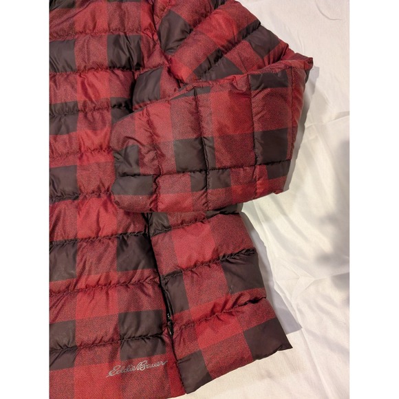 Eddie Bauer Womens Red Black Buffalo Plaid Down Puffer Jacket XL Full Zip - Picture 2 of 10